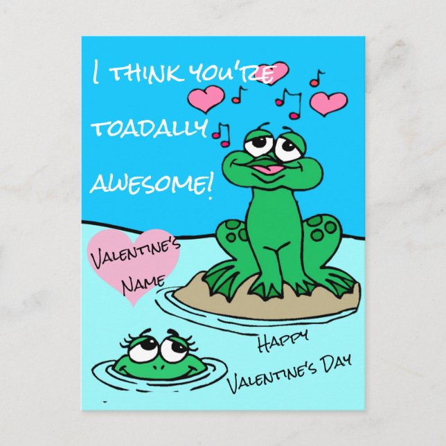 I Think You're Toadally Awesome Frog Valentine Postcard (Front)