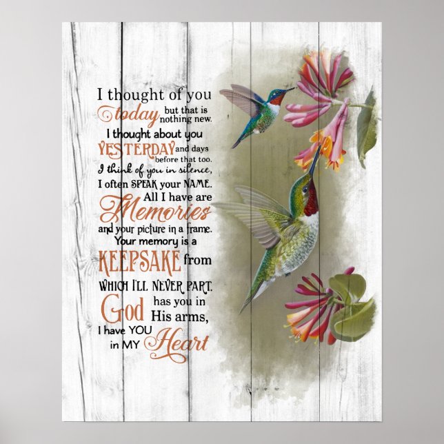 I Thought Of You Hummingbird Memorial  Poster (Front)