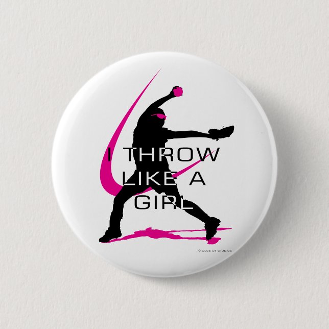 I Throw like a Girl Pink Softball Pinback Button (Front)