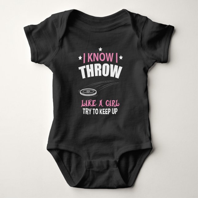 I Throw Like A Girl Try To Keep Up Disc Golf Baby Bodysuit (Front)