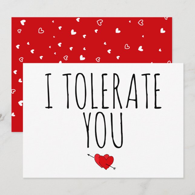 I Tolerate You Funny Sarcastic Vday Holiday Card (Front/Back)