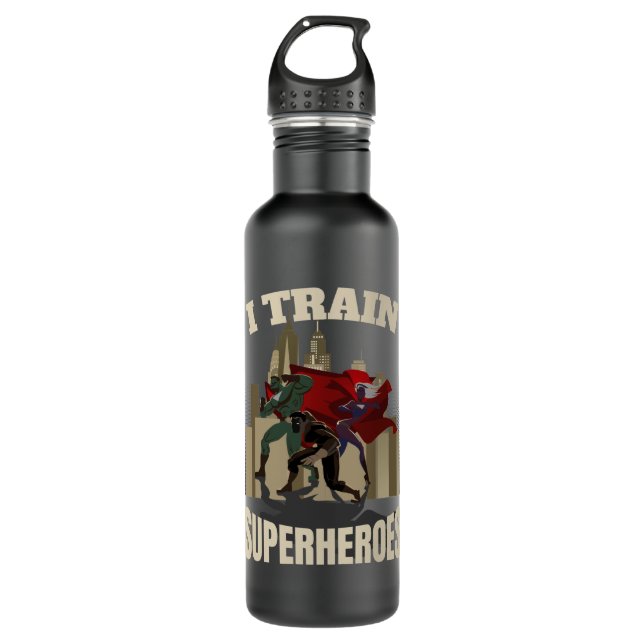 I Train Superheroes Personal Trainer Fitness Coach Stainless Steel Water Bottle (Front)