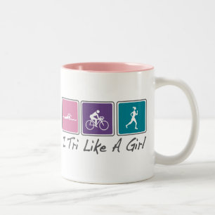 i tri like a girl (Triathlete) Two-Tone Coffee Mug