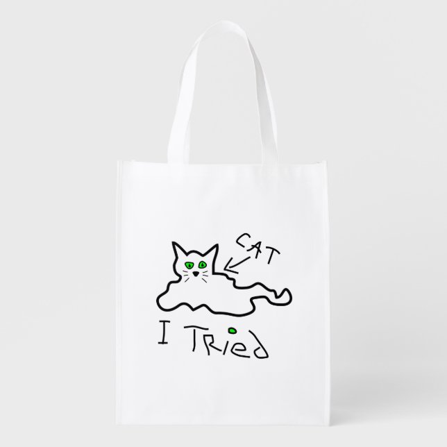 I Tried Cat Reusable Grocery Bag (Front)