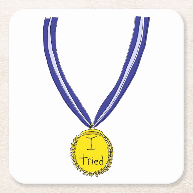 I Tried Medal Square Paper Coaster (Front)