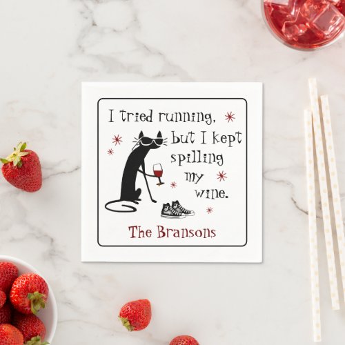 I Tried Running Funny Wine Quote Napkins
