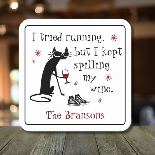 I Tried Running Funny Wine Quote Square Paper Coaster