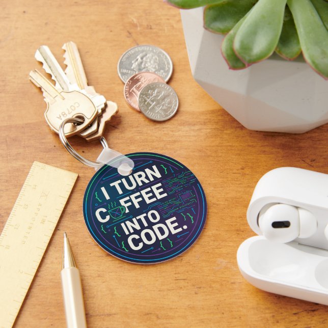 I Turn Coffee Into Code – Funny Progra Keychain (Desk)