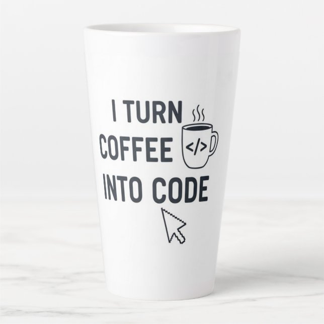 I Turn Coffee Into Code - Funny Programmer Quote Latte Mug (Front)