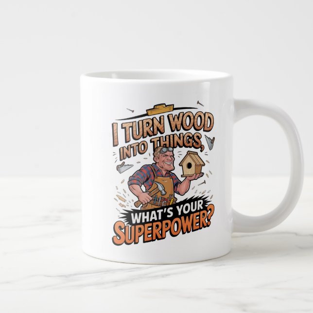 I Turn Wood Into Things – Unique Woodworker Gift Giant Coffee Mug (Right)
