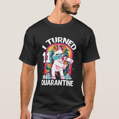 I Turned 11 In Quarantine Flossing Unicorn 11Th Bi T_Shirt