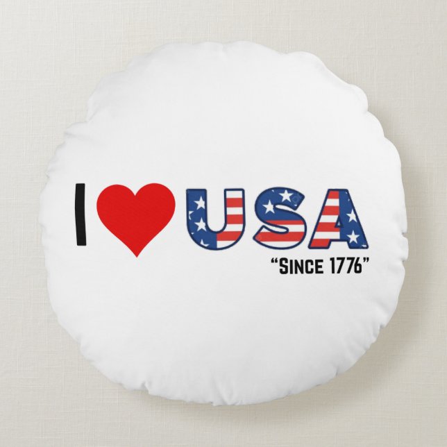 I ❤️ USA – Since 1776 Round Pillow (Front)