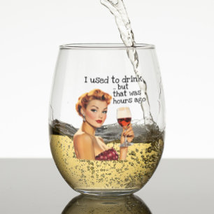 I Used to Drink Sarcastic Housewife retro Stemless Wine Glass