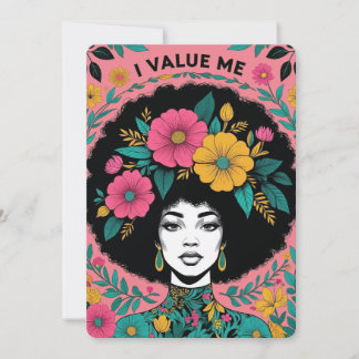 I Value Me Afro Floral Empowerment Art Design Holiday Card
