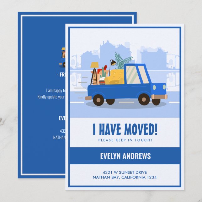 I’ve Moved Blue Car On The Road Moving Announcement (Front/Back)