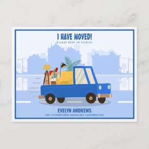 I’ve Moved Blue Car On The Road Moving Announcement Postcard