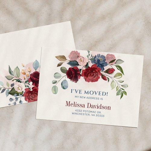 Ive Moved Burgundy Floral Botanical Announcement