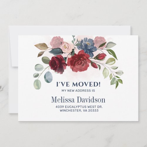 Ive Moved Burgundy Floral Botanical Moving Announcement