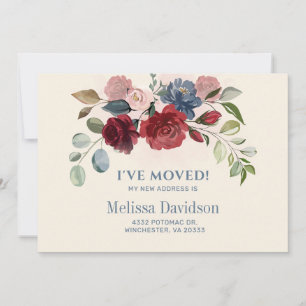 I’ve Moved Burgundy Floral Moving Announcement
