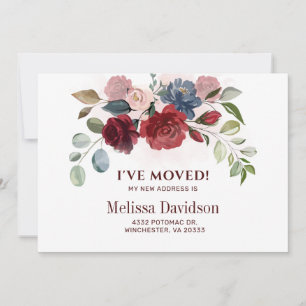 I’ve Moved Burgundy Floral Moving Announcement