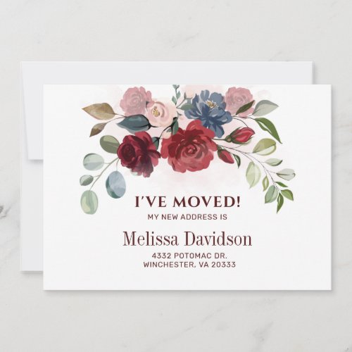 Ive Moved Burgundy Floral Moving Announcement