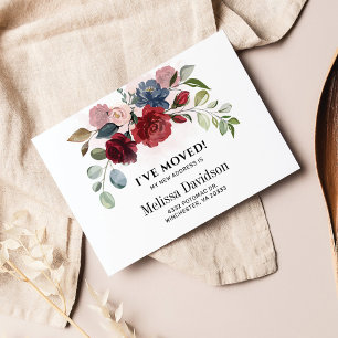 I’ve Moved Burgundy Floral Moving Announcement