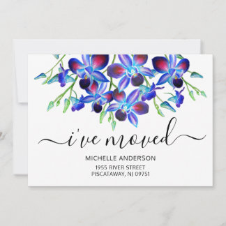 I’ve Moved Floral Dusty Blue Orchids Name New Home Announcement