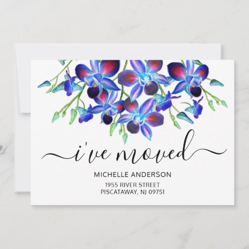 Ive Moved Floral Dusty Blue Orchids Name New Home Announcement