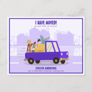 I’ve Moved Purple Car On The Road Moving Announcement Postcard