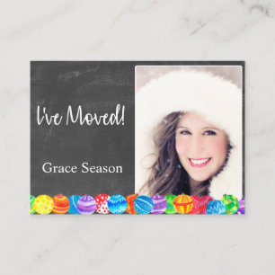 I´ve Moved watercolor baubles photo card