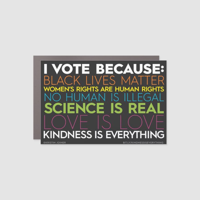 I Vote Because... Kindness is Everything Car Magnet (Front)
