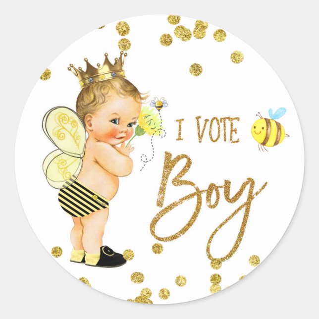 I VOTE BOY bee Gender Reveal game label (Front)