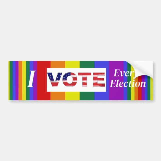 I VOTE Every Election Pride Colors Bumper Sticker (Front)
