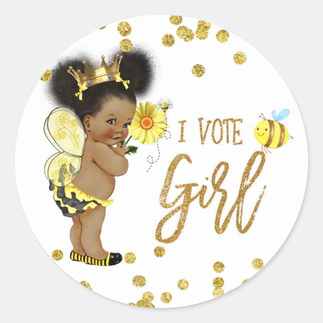 I VOTE GIRL bee Gender Reveal game label (Front)