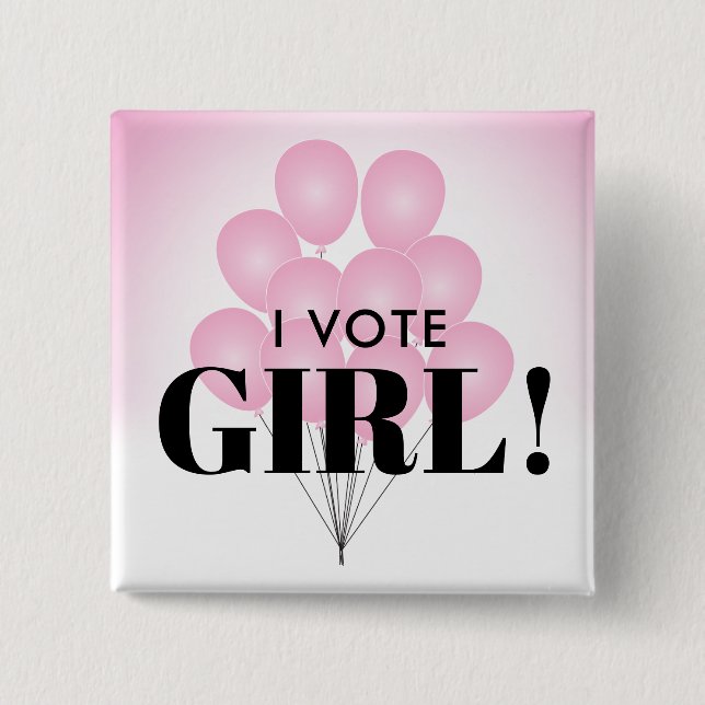 I Vote Girl Pink Balloons Gender Reveal Party Button (Front)