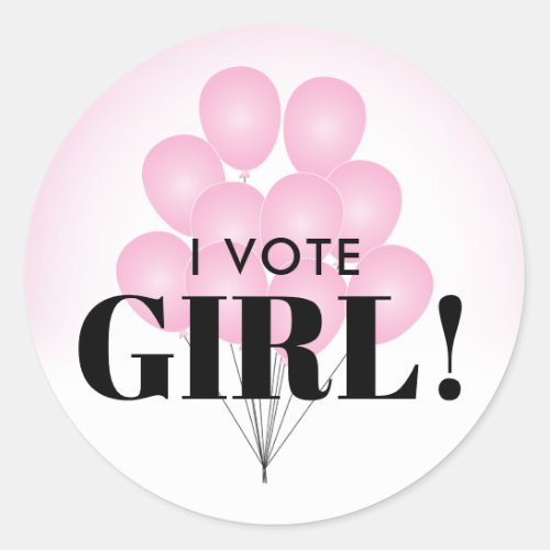 I Vote Girl Pink Balloons Gender Reveal Party Classic Round Sticker