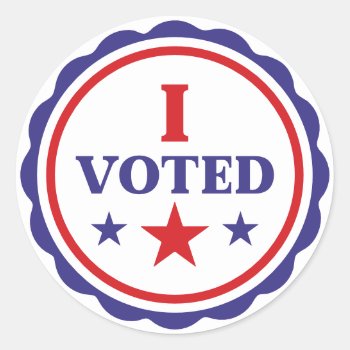 I Voted | Classic Red White And Blue Modern Classic Round Sticker by Fharrynesque at Zazzle