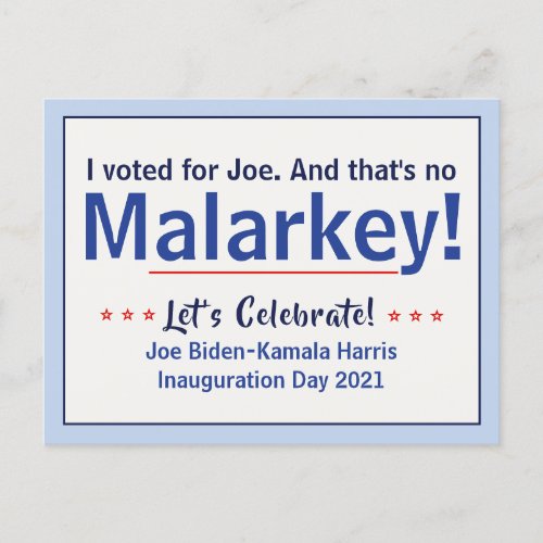 I Voted For Joe Thats No Malarkey Pro_Biden Postcard