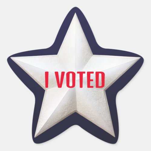 I VOTED in Red on white star with dark Navy border Star Sticker
