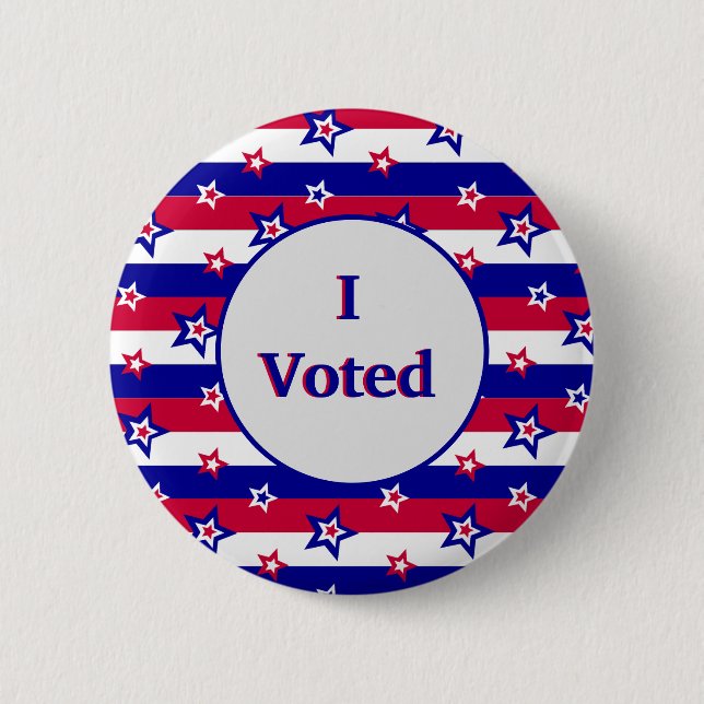 I Voted Red White and Blue Stars and Stripes Button (Front)