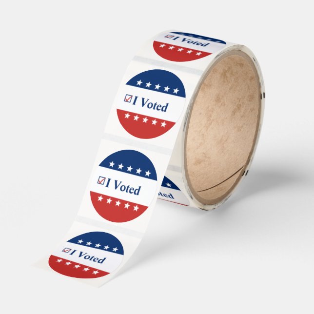 I Voted Red White and Blue with Checkmark & Stars Classic Round Sticker (Roll)