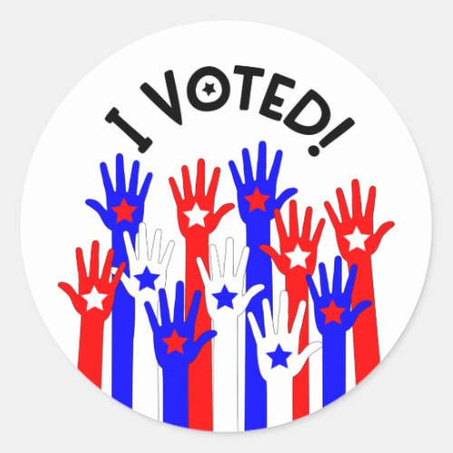 I voted Red white blue stars voting hands Classic Round Sticker