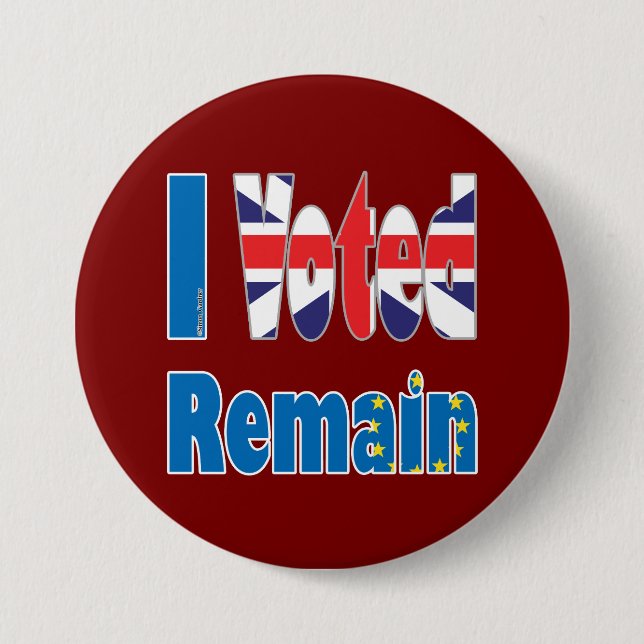 "I Voted remain" in the EU for the UK referendum Pinback Button (Front)