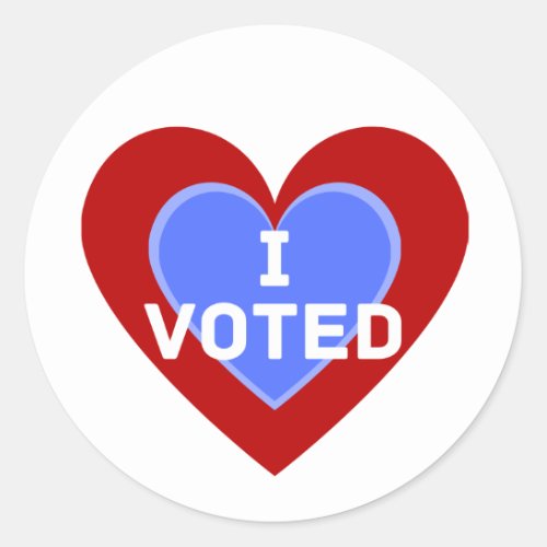 I Voted Round Sticker with Heart Design