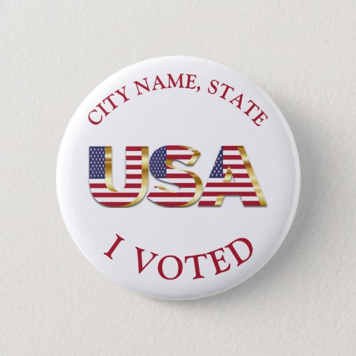 I Voted USA Golden Red Blue Election Button
