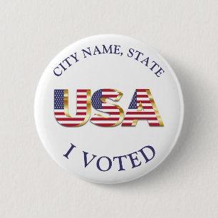 I Voted USA Golden Red Blue Election Button