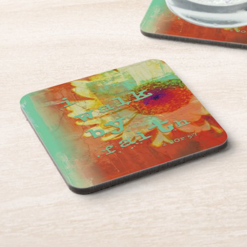 I Walk By Faith Orange Gerber Daisy Coaster Set