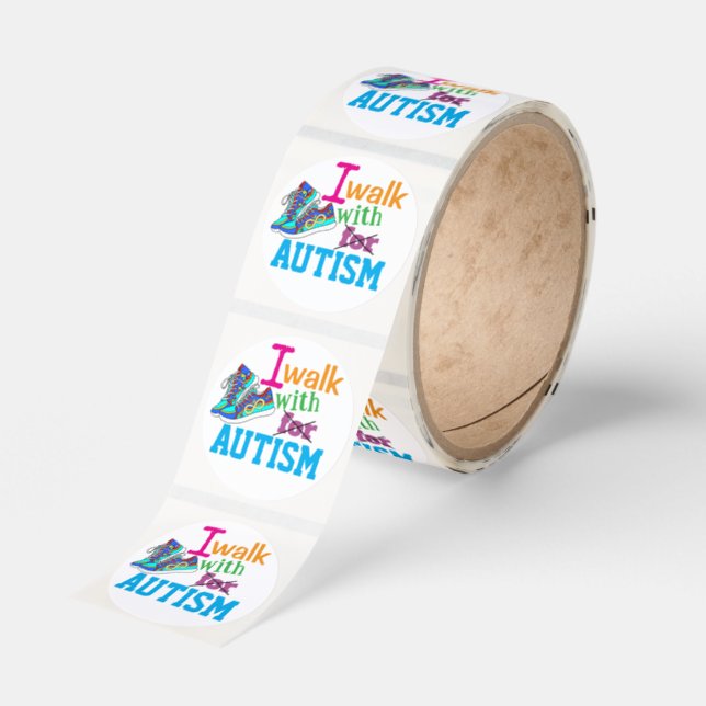 I Walk With Autism- Autism Awareness Sticker Roll (Roll)
