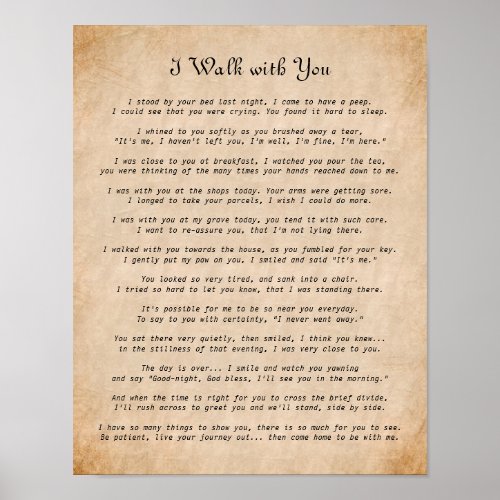 I Walk with You Dog Sympathy Poem Poster