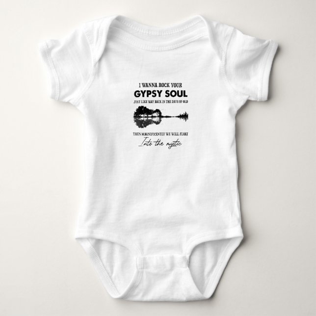 I Wanna Rock Your Gypsy Soul Hippie Guitar Baby Bodysuit (Front)